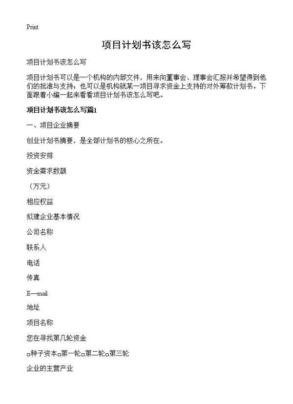 项目计划书该怎么写