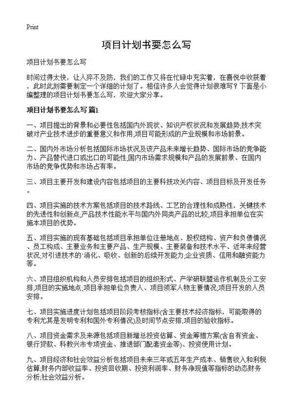 项目计划书要怎么写