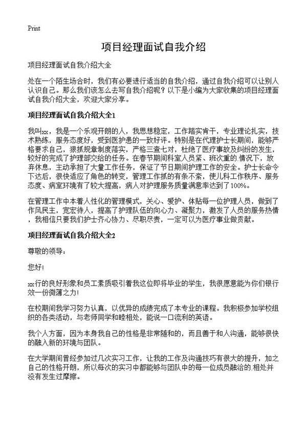 项目经理面试自我介绍