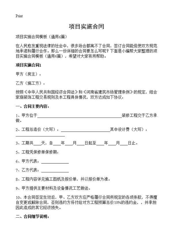 项目实施合同6篇
