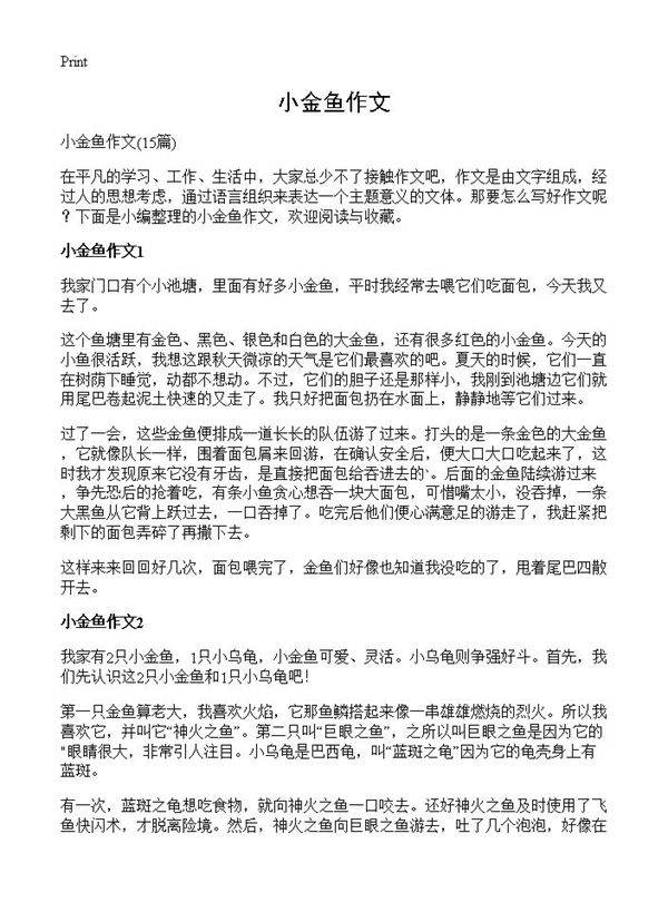 小金鱼作文15篇