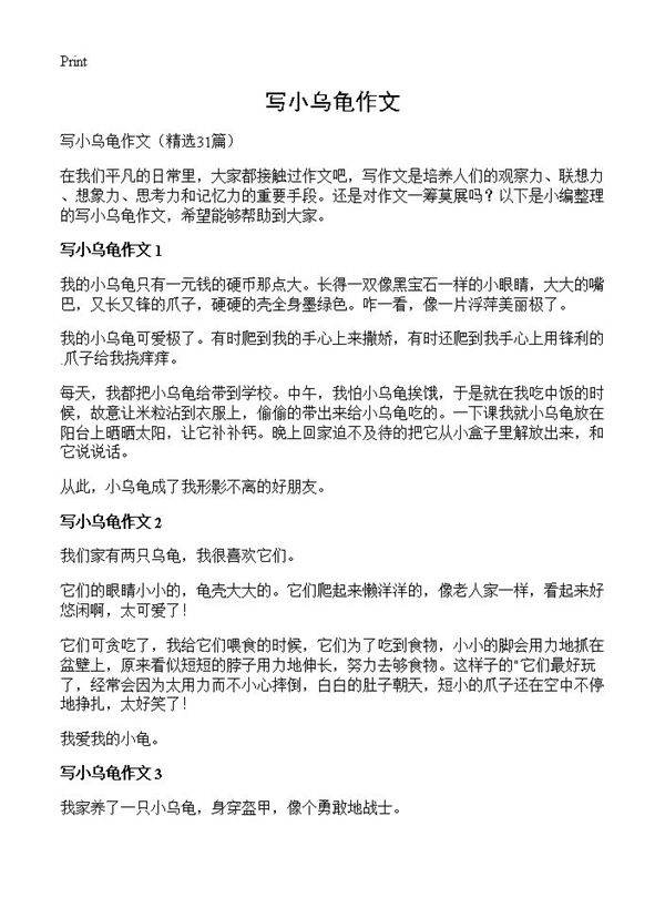 写小乌龟作文31篇