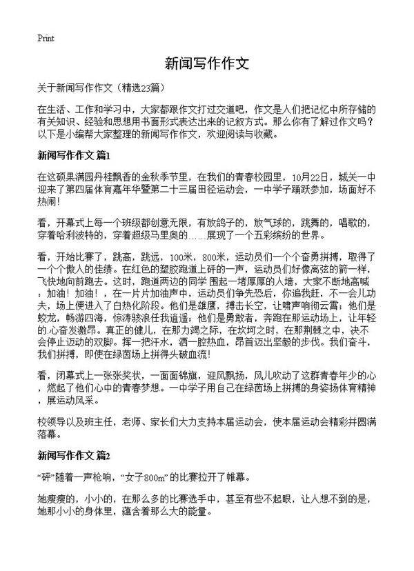 新闻写作作文23篇