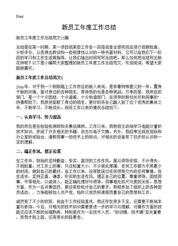 新员工年度工作总结