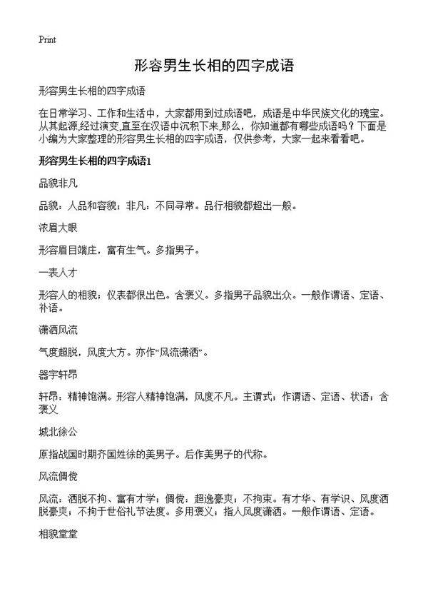 形容男生长相的四字成语