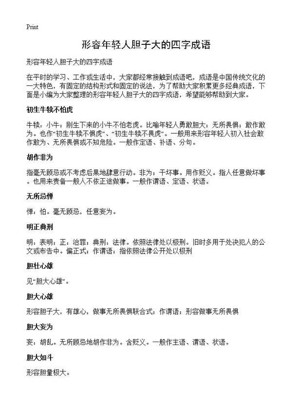 形容年轻人胆子大的四字成语