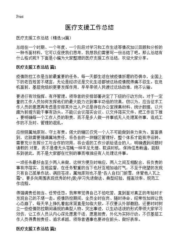 医疗支援工作总结14篇