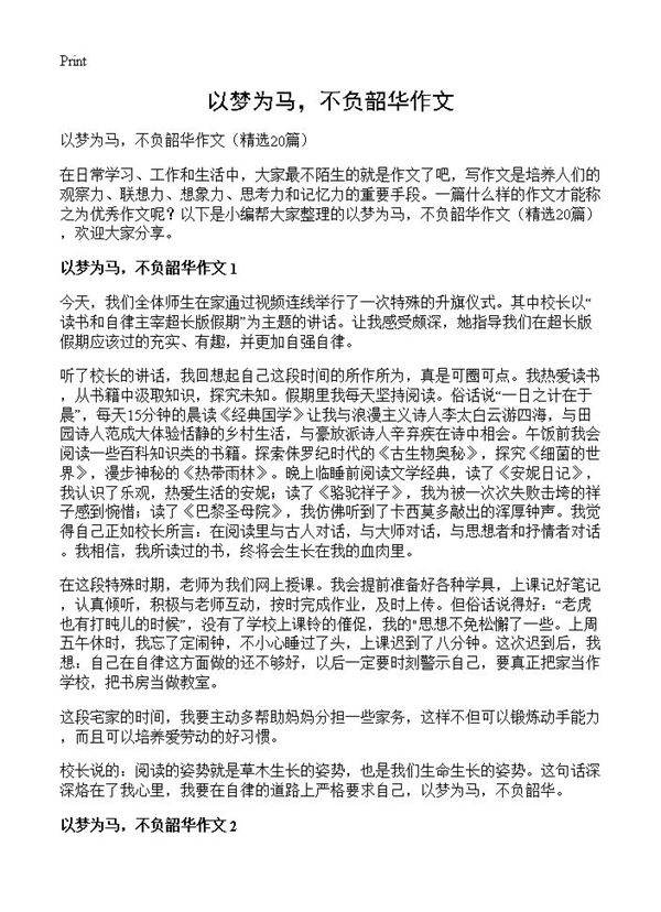 以梦为马,不负韶华作文20篇