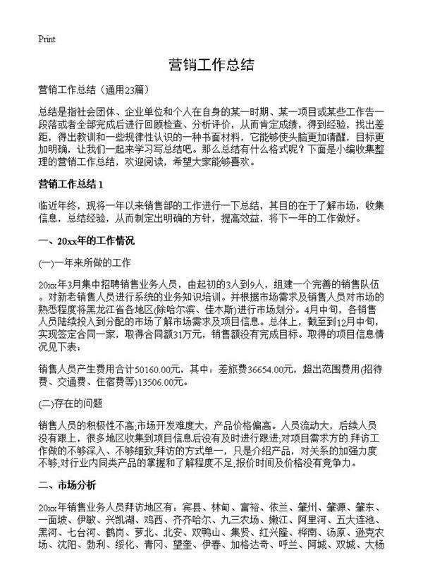 营销工作总结23篇