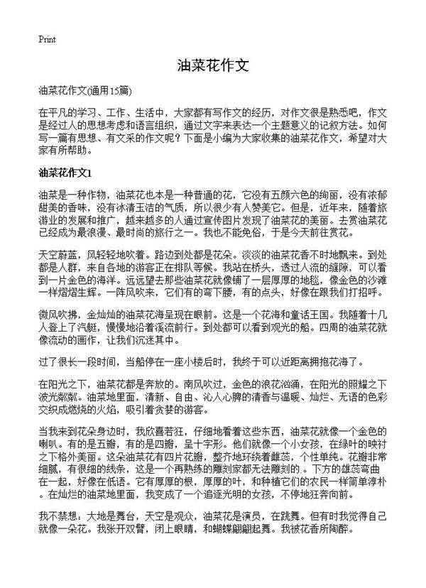 油菜花作文15篇