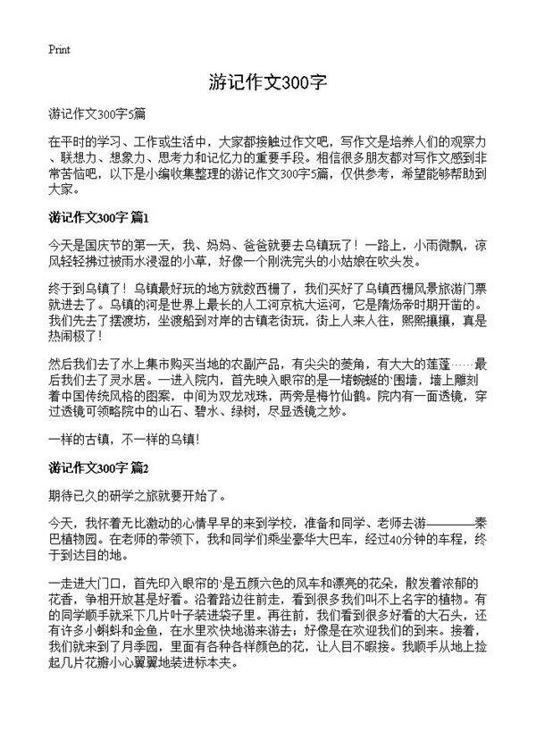 游记作文300字