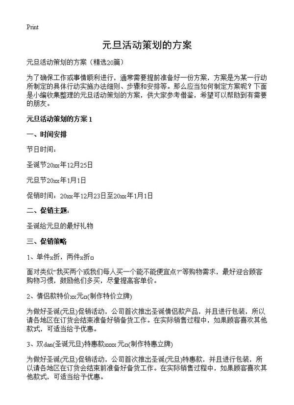 元旦活动策划的方案20篇