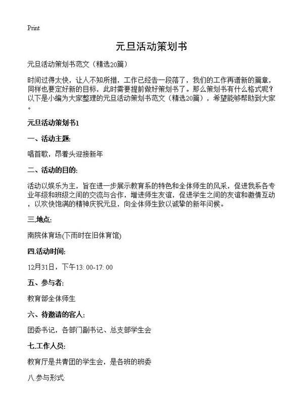 元旦活动策划书20篇