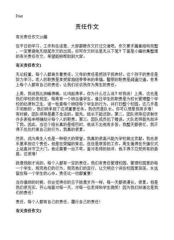 责任作文