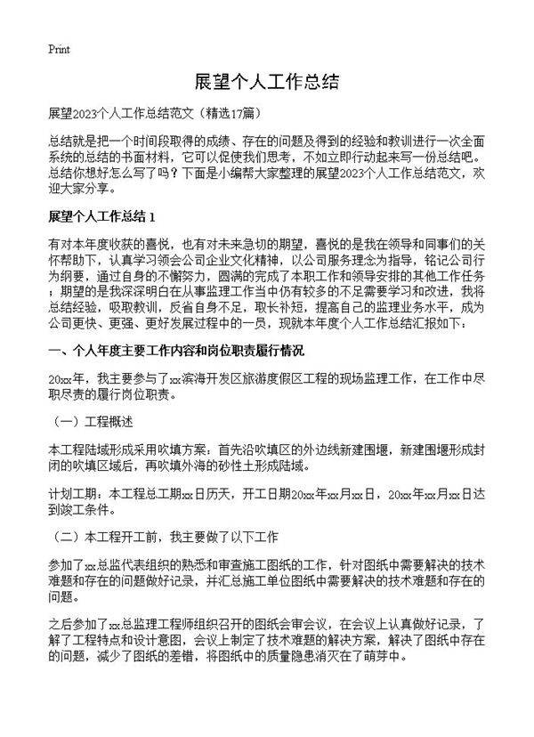 展望个人工作总结17篇