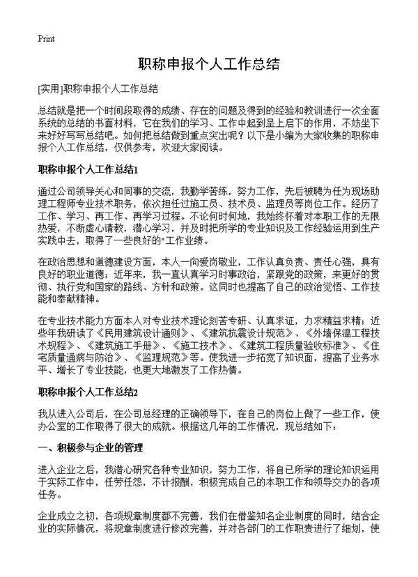 职称申报个人工作总结