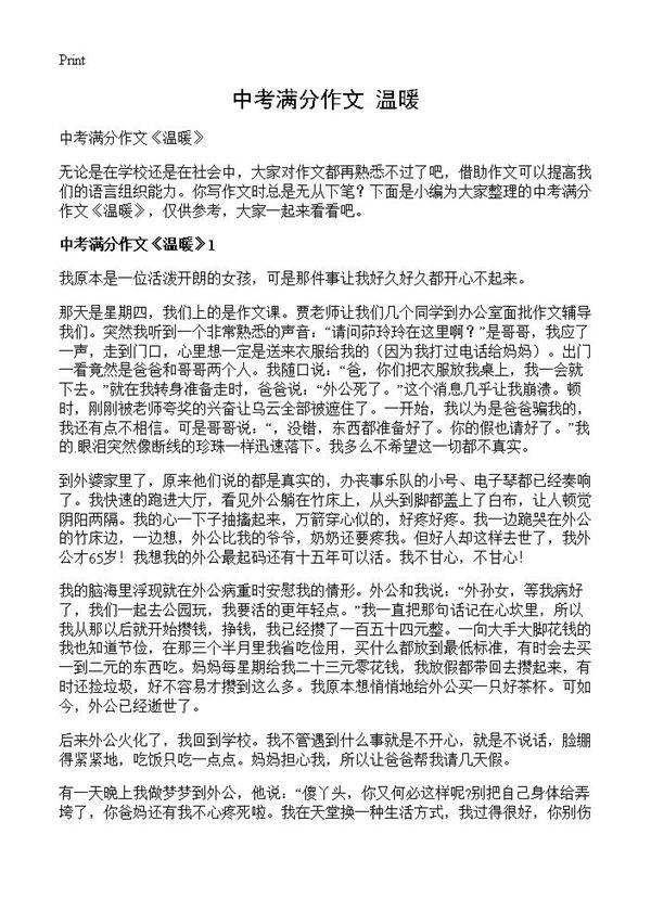 中考满分作文《温暖》
