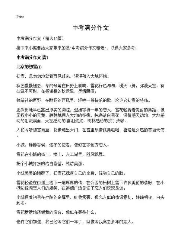 中考满分作文10篇