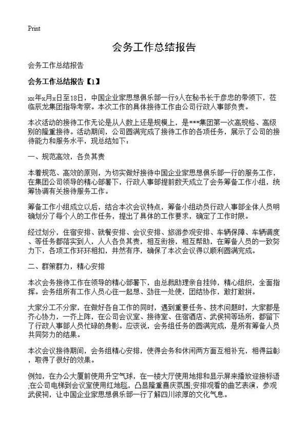 会务工作总结报告