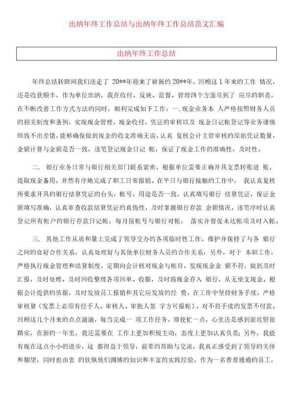 出纳年终总结范文