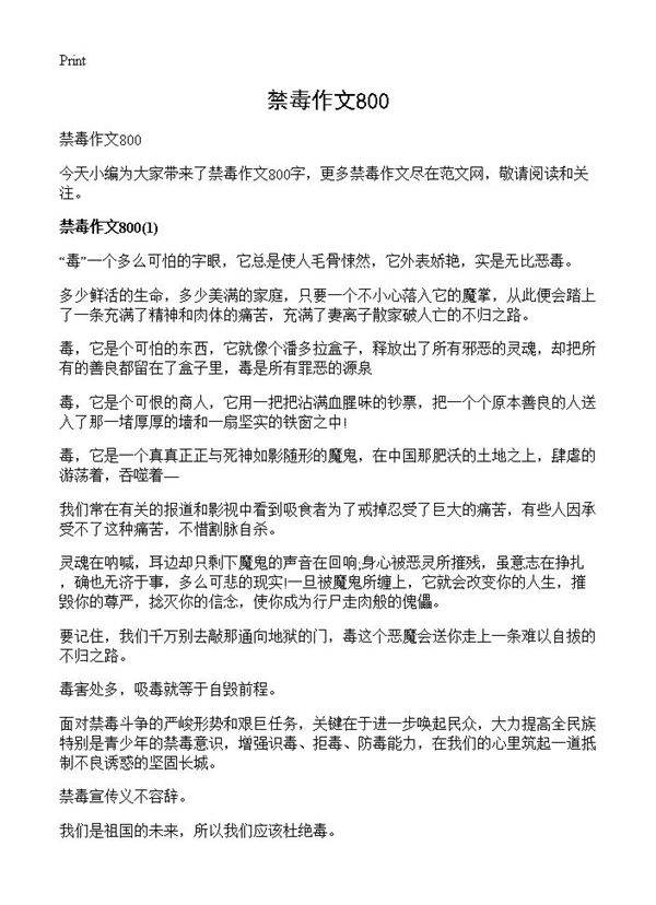 禁毒作文800