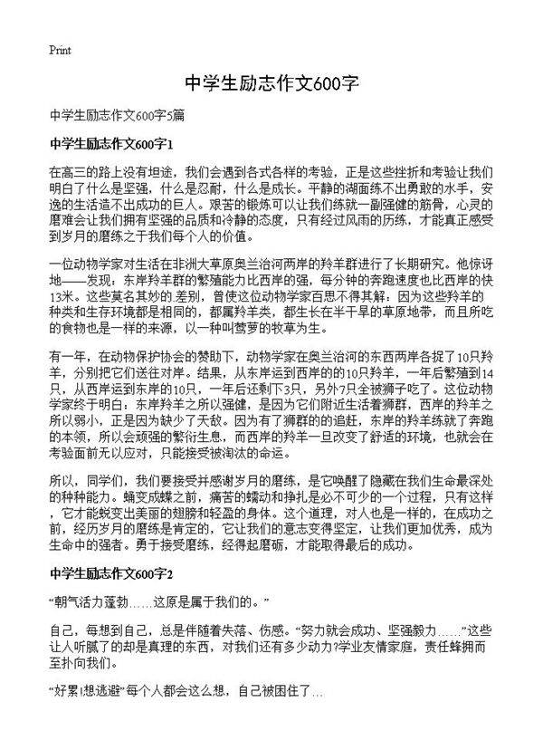 中学生励志作文600字