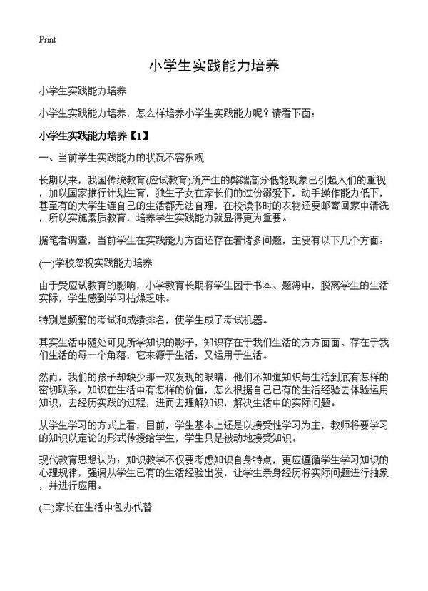 小学生实践能力培养