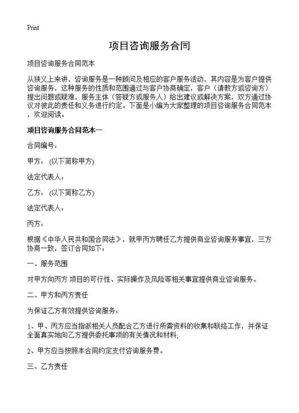项目咨询服务合同