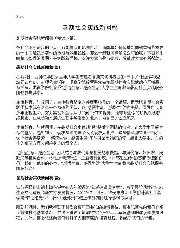 暑期社会实践新闻稿23篇