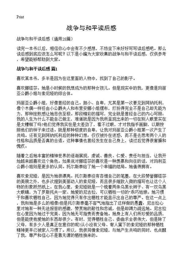 战争与和平读后感28篇