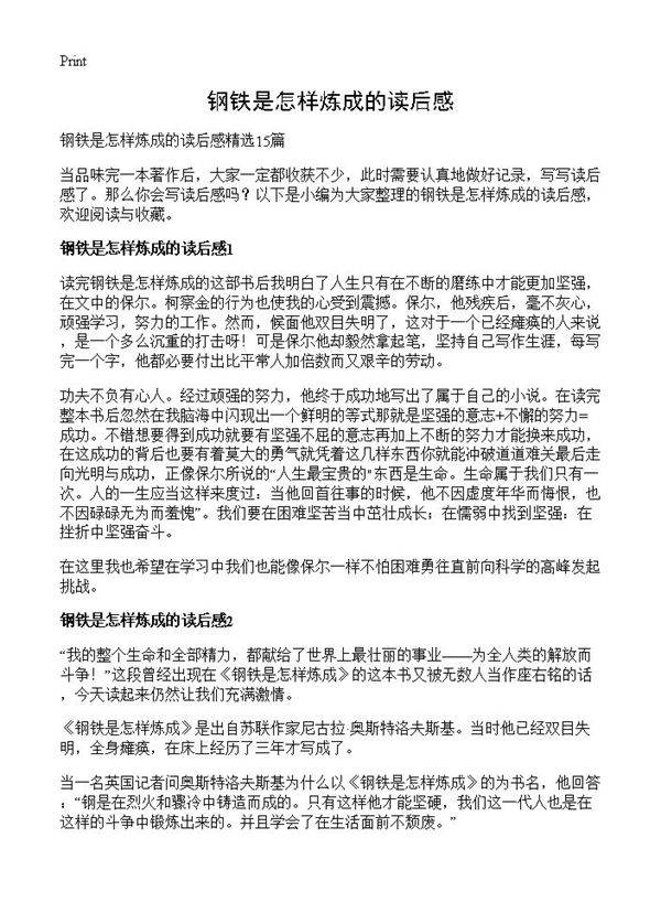 钢铁是怎样炼成的读后感