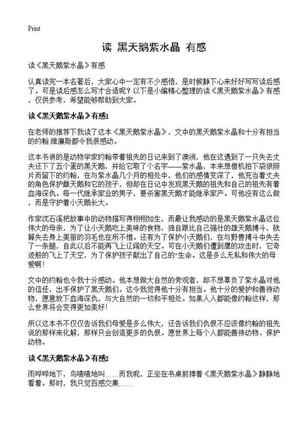 读《黑天鹅紫水晶》有感