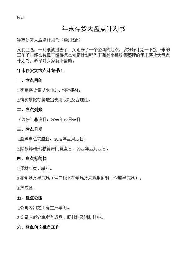 年末存货大盘点计划书5篇