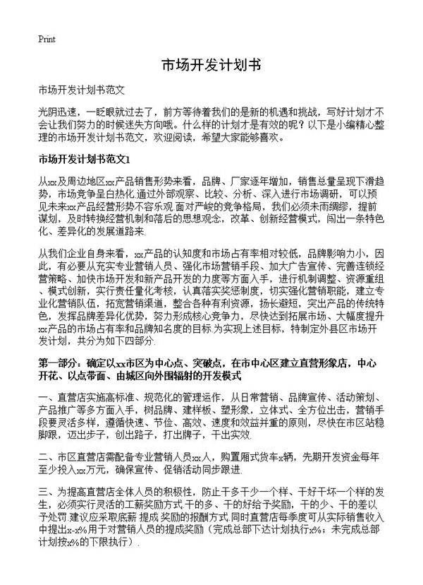 市场开发计划书