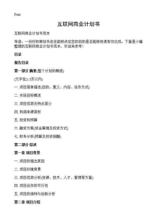 互联网商业计划书