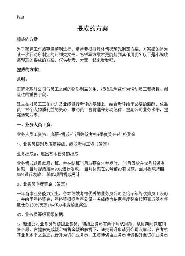 提成的方案
