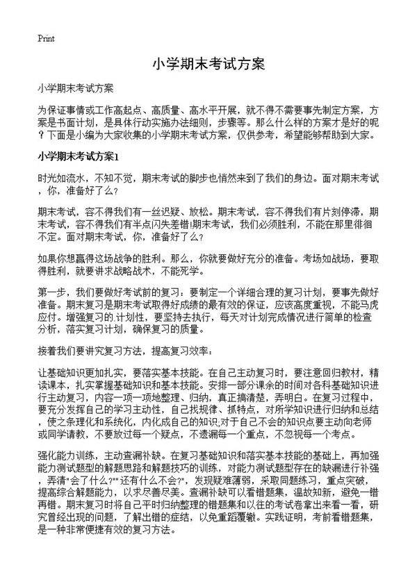 小学期末考试方案