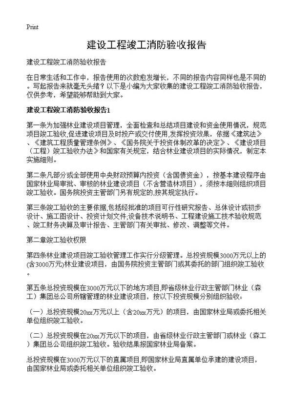 建设工程竣工消防验收报告