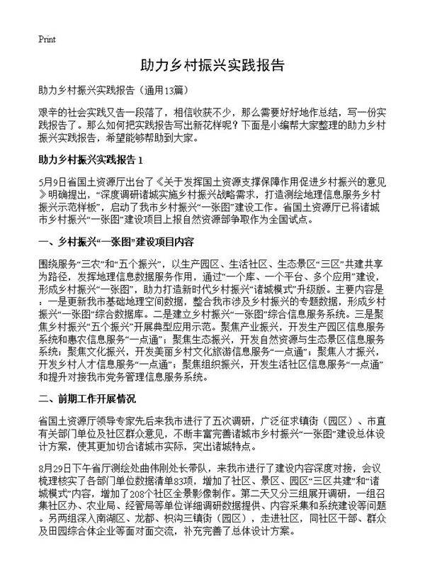 助力乡村振兴实践报告13篇