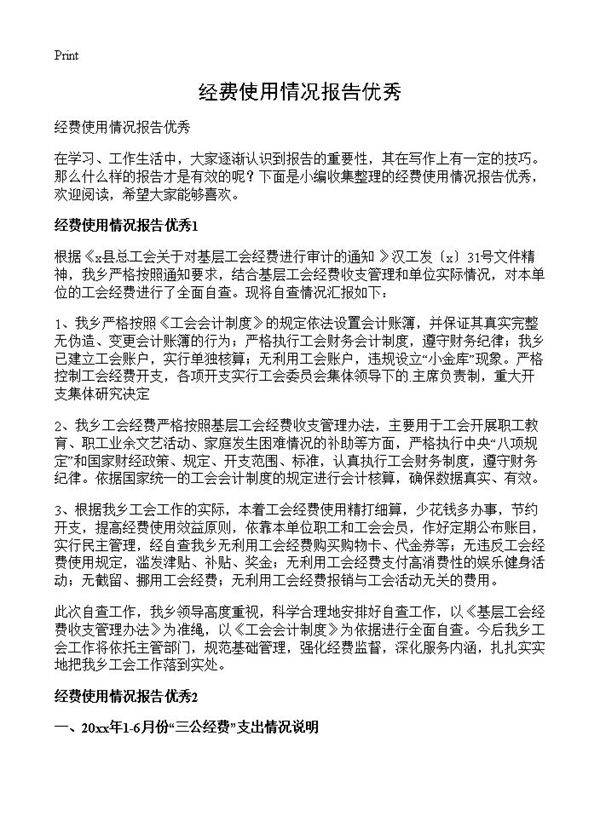 经费使用情况报告优秀