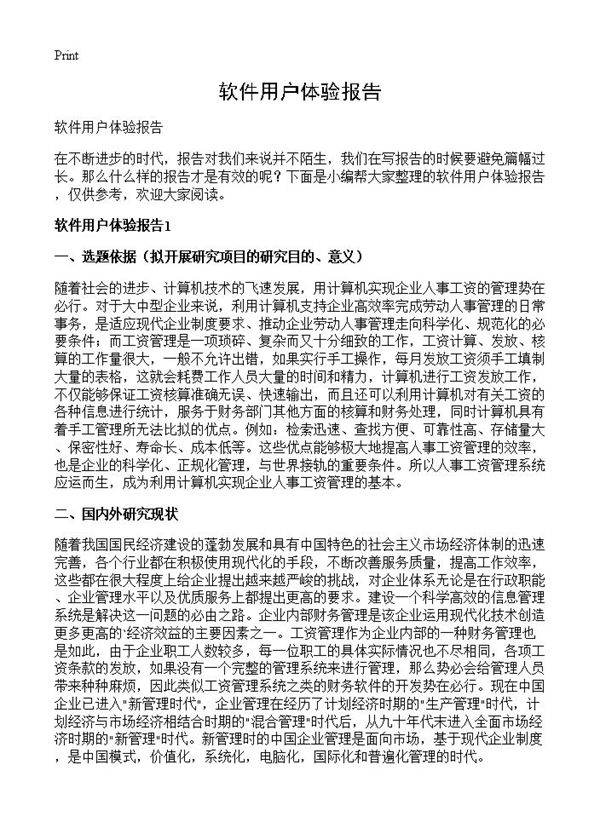 软件用户体验报告