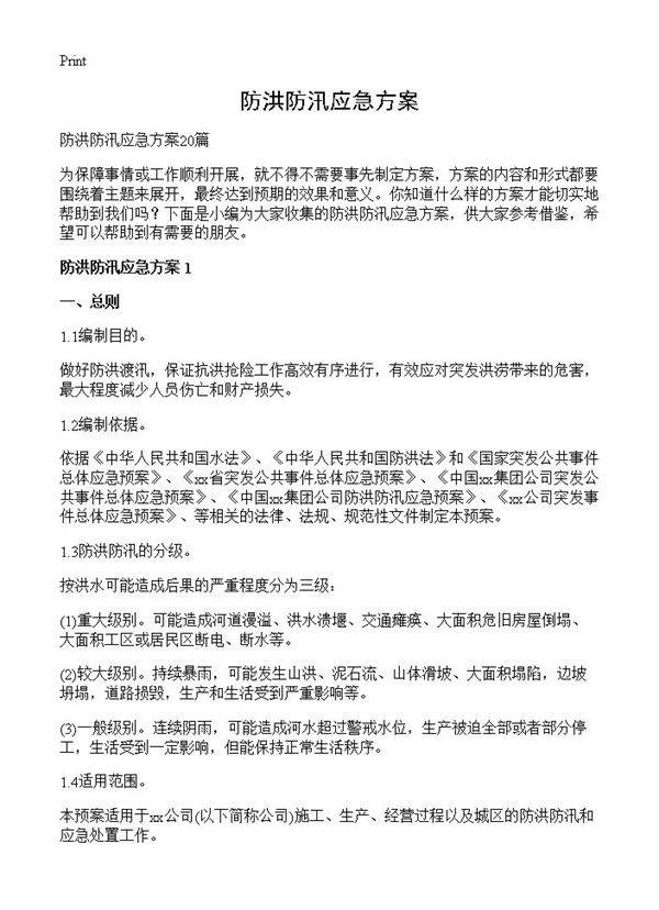 防洪防汛应急方案