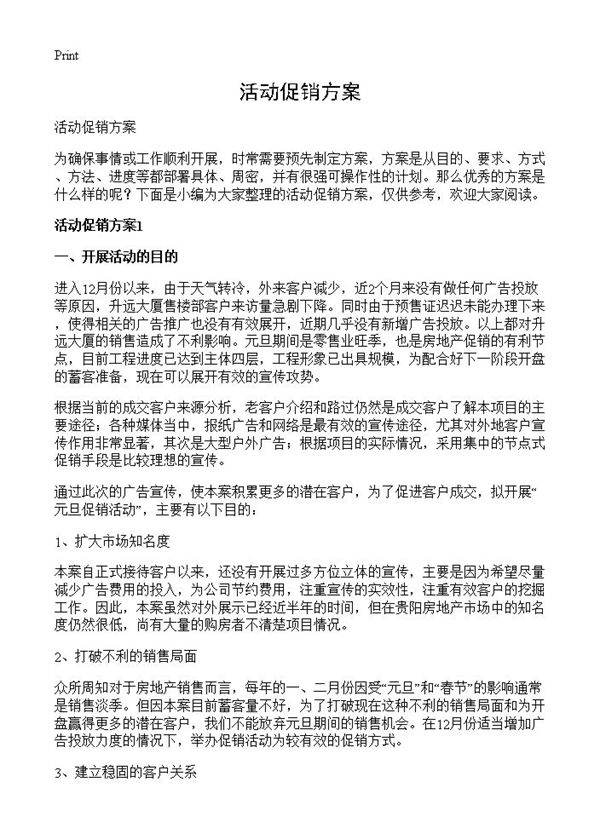 活动促销方案