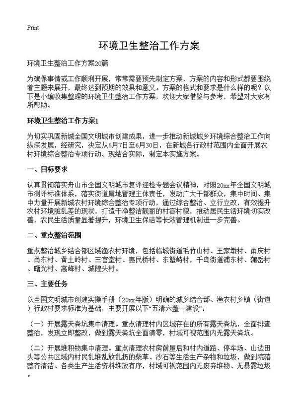 环境卫生整治工作方案