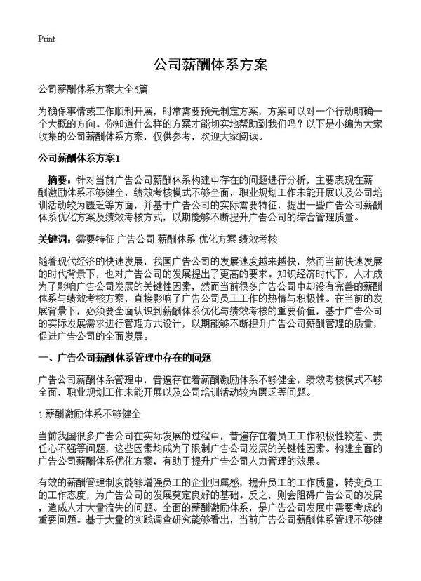 公司薪酬体系方案