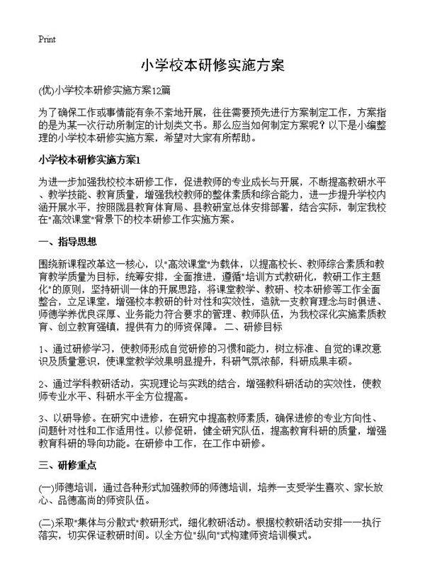 小学校本研修实施方案