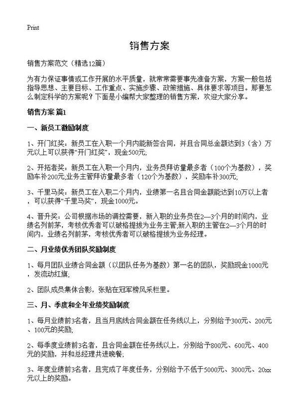销售方案12篇