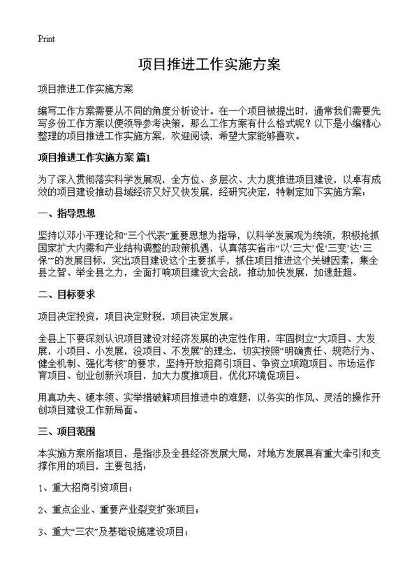 项目推进工作实施方案