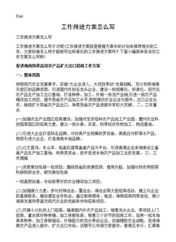 工作推进方案怎么写