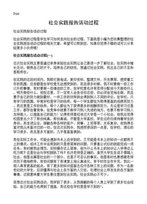 社会实践报告活动过程